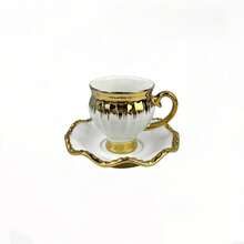Keramik Runde gepunktete Untertasse & Tasse Set, handgemalt in Gold, Weiß, Schwarz, gesund für Kaffee & Wasser, Heimdekoration, Party Keramik Tasse & Untertasse Geschenkset - Verschiedenfarbig - Übersicht 15