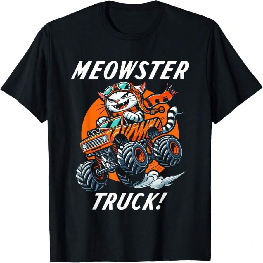 Funny Cat Lover - Meowster Truck Monster Truck Illustration T-Shirt For Wo Girls Kids - Black 1 - 查看 1