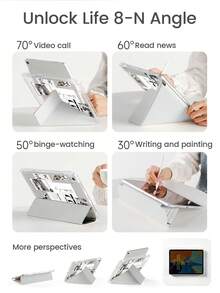 这款精致可爱的卡通/动漫豹纹字母拼接风格双面彩色亚克力透明水晶后盖，防震耐用，适用于iPad第7、8和10代（10.2英寸）。它内置笔槽，支持睡眠/唤醒功能和多种折叠支架模式，是绝佳的节日礼物。 - 彩色 - 查看 6
