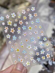 1片5D立体浮雕彩色羽毛花渐变花瓣生动露珠浪漫美甲贴纸装饰指甲贴纸 - 彩色 - 查看 3