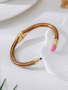 1pc Colorful Short Pencil Bangle Bracelet, Springy Open Cuff, Sweet Retro Style, Gift For Teachers, Sisters, Parties - Bracelet - View 3