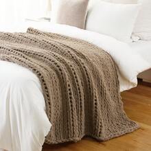 Beige Chunky Knit Throw Blanket For Couch,Handmade Cable Knit Crochet Blanket,Thick Chenille Throw Blankets For Sofa Bed Home Decor,50"X60" - 灰褐色 - 查看 7