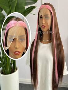 粉色挑染假发 棕色长款柔顺直发蕾丝前假发 合成蕾丝假发 自然发际线 日常佩戴 Cosplay假发 - 彩色 - 查看 5