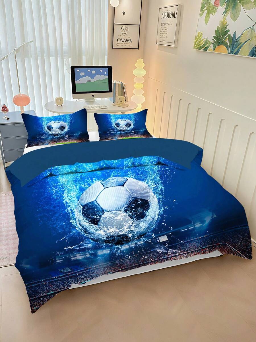 2/3PCS Children'S Bedding Set, Football Picture Duvet Set That Falls Into The Water, Made Of Polyester Material With Digital Printing, Suitable For Boys And Girls' Bedrooms, Dormitories, Teenagers' Holiday Gifts, Parents' Four Seasons - Multicolor - View 1