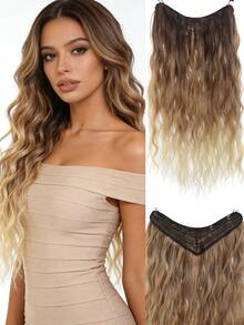 长款水波纹U型半假发，合成纤维材质，5个夹子，一体式渐变棕色至金银灰色接发，自然逼真，适合女性佩戴。 - 彩色 - 查看 11