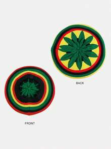 1pc New Jamaica Knitted Beret Hat, Handmade Crochet Knitted Cap, Unisex Suitable For Daily Wear And Parties - Multicolor - View 6