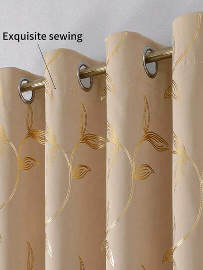 2 piezas Cortinas elegantes con hoja de vid, con patrón de hoja de vid dorada, adecuadas para la decoración de todas las estaciones, aplicables a la sala de estar, el dormitorio, etc. Con diseño de ojales, adecuadas para el uso de cortinas en la sala de estar