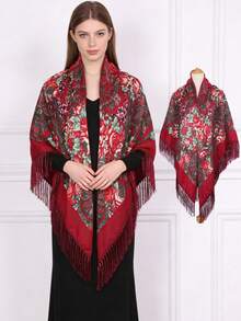 NAAMLOOS 63 Inch Floral Print Polyester Scarf, Oversized Shawl, Wrap, Poncho, Blanket For Women, Autumn/Winter,Beach,Holiday,Accessories,Travel Essential - Multicolor - View 13