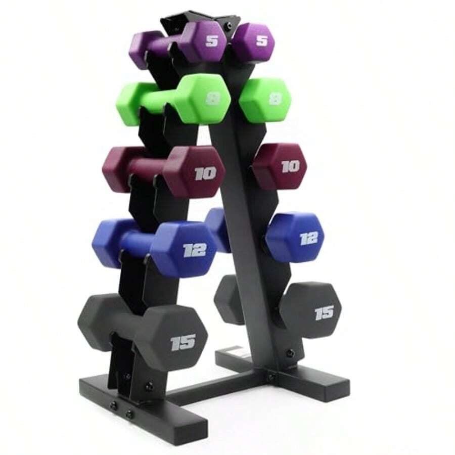 CAP Barbell 100 LB Set Of Neoprene Dumbbells With Rack Color Series 5 8 10 12 And 15 LB Pairsgift - ColorSeries - View 1