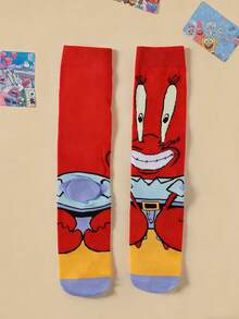 SpongeBob SquarePants 1/3/5/8/10雙隨機款 SquarePants 卡通中筒襪，適合街頭風與休閒穿搭，可愛校服與日常穿著 - 彩色 - 查看 7