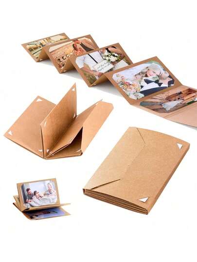 Album ảnh gấp bằng giấy Kraft, album lưu trữ bưu thiếp và ảnh, album ảnh gấp kiểu đàn accordion tự làm với các ngăn và khe cắm thẻ, album ảnh kẹp thẻ, màu kaki, thích hợp cho sinh nhật, đám cưới, kỷ niệm trưởng thành và các sự kiện kỷ niệm khác, album ảnh lưu trữ đa năng.