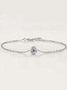 4pcs 925 Silver 2.5ct Moissanite Necklace, Bracelet, Earrings Set, Elegant Fashion Jewelry Suitable For Women's Daily Wear, Party, Vacation, Wedding Anniversary, Gift - 銀色 - 查看 4