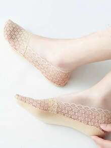 1/5/10 双女士夏季轻薄透气硅胶防滑隐形蕾丝透明时尚休闲袜 - 彩色 - 查看 5