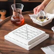 100/200 tờ giấy sáp, giấy lót giỏ, giấy gói thực phẩm dã ngoại, giấy gói thực phẩm chín chống dầu mỡ, giấy nướng BBQ, nền trắng với chữ tiếng Pháp (7.1x7.1 inch) - Xem 2