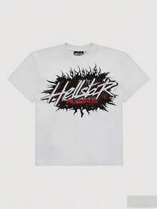 Hellstars Records Flame Burst Vintage Graphic T-Shirt,220g 100% Cotton,Round Neck Short Sleeve,White Streetwear Essential,Unisex Style - White - View 1