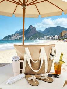 女士大容量网眼沙滩包，防水防沙可折叠沙滩手提包，带拉链网眼口袋，轻便旅行泳池包，可装毛巾、泳衣、玩具和防晒霜，可重复使用购物袋，适用于沙滩、游泳、健身、野餐、邮轮和度假必备物品，家庭旅行收纳包，夏季度假包，母亲节、情人节、生日和夏季旅行送给妈妈、妻子、朋友的完美礼物 - 彩色 - 查看 5