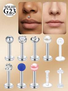 5pcs G23 Lip Rings Flat Back Lip Studs Earrings Studs Casual Plastic Lip Piercing Jewelry Set,Cartilage Tragus Earrings Studs Labret Rings 16G=1.2mm 6mm 8mm 10mm Helix/Conch/Medusa Studs - Silver - View 2