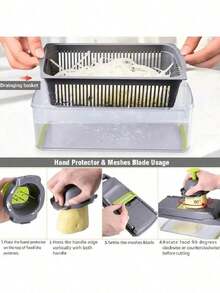 Vegetable Chopper, Multi-Function Fruit Slicer, Handle-Style Food Grinder, Vegetable Slicer, Vegetable Cutter, Onion Chopper (With Interchangeable Blades), Home Potato Shredder, Kitchen Gadgets, Kitchen Tools - White - View 3