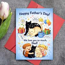 Thiệp chúc mừng ấm áp "Chúng con yêu bố rất nhiều", hình minh họa trẻ em và mèo. - 13*18 - Xem 1