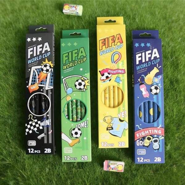 FIFA 1 Set/12 Pack Of Cartoon Boxed Pencils,Football Party Supplies World Cup Pencils, Random Styles, Party Gifts With Souvenir Fillers, Easter Gifts, Birthday Gifts, Birthdays, Party Accessories, 2B Pencil Set, Cartoon Cute