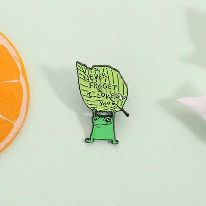 Jolie broche émail en forme de grenouille "N'oublie jamais que je t'aime" | Accessoire fantaisiste avec message de feuille pour les amis et les êtres chers