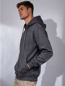 Basic Plain Thick Sweatshirt For Cold Weather, Unisex - 深灰色 - 查看 2