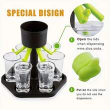 1pc/7pcs [6-In-1 Liquor Dispenser] Six-Spout Liquor Dispenser With Stand | Home Bar Party Multi-Flow Beverage Dispenser, Ideal For Themed Parties And Outdoor Events, Equal Portion Drink Dispenser For Spirits And Beer - Multicolor - View 9