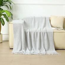 1 chiếc chăn dệt kim sọc lượn sóng, kiểu Bắc Âu, chất liệu acrylic, có tua rua rỗng, thích hợp để ngủ trưa, làm việc văn phòng, trên ghế sofa hoặc giường ngủ. - Khăn lưới màu xám nhạt - Xem 6