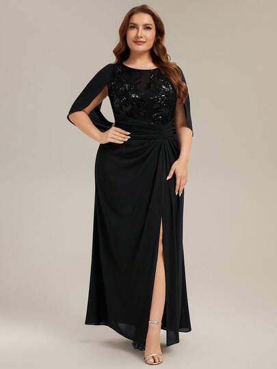 EVERPRETTY 大码刺绣晚礼服 优雅花卉亮片礼服 美人鱼尾晚礼服 舞会礼服 正式晚礼服