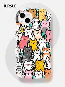 JURSUE 猫咪可爱时尚卡通趣味防震软壳手机壳，兼容 17/16/15/14/13/12/11 Pro Max/SE/2020/X/XR/XS/IP8/7 Plus N1015 - 白色 - 查看 2