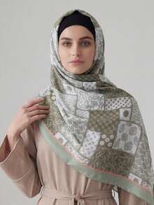 1条女士新款110*110厘米卷边大方巾，花卉印花，印尼风格头巾/披肩 - 彩色 - 查看 6