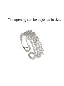 1pc Exquisite Luxury Sparkling Double-Layer Zirconia Starry Sky Open Ring, Unique Design Elegant Charm For Women - Silver - View 5