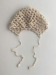 Handmade Crochet Hollow Out Beanie Hat, New Spring Tassel Tie Breathable Knit Mesh Cap, Small Face Flattering, Handmade Crochet Hollow Floral Beanie Hat, Large Head Circumference Knit Cap, Summer - Multicolor - View 5