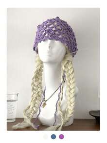 Handmade Crochet Hollow Out Beanie Hat, New Spring Tassel Tie Breathable Knit Mesh Cap, Small Face Flattering, Handmade Crochet Hollow Floral Beanie Hat, Large Head Circumference Knit Cap, Summer - Multicolor - View 12