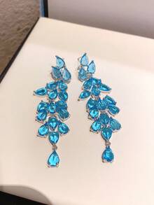 2pcs Luxurious Gradient Blue Teardrop Layered Earrings, For Evening Party & Festivals - Fashion Earrings - View 8