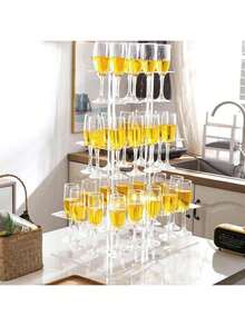 1pc Elegant Acrylic Champagne Tower Glass Holder, Minimalist Modern Transparent Display Stand For Party, Wedding, Christmas - Transparent - View 7