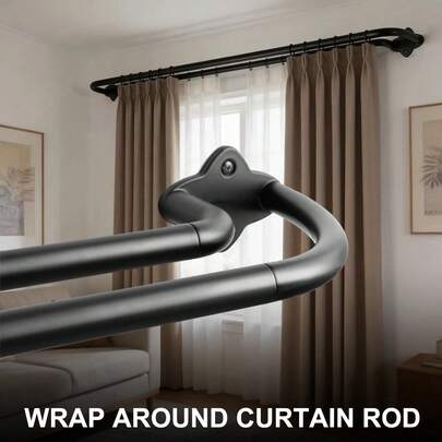 Black Double Curtain Rod 40 To 165 Inches, Blackout Wrap Around Curtain Rod For Windows, 3/4 Inch Room Darkening Telescoping Double Drapery Rod, Easy Install & Adjustable Heavy Duty Curved Spliced Room Darkening Double Rods, All Metal, Aluminium Bracket