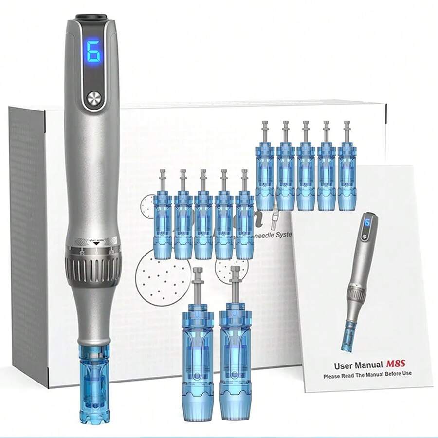 WanTogo DermaPen M8S Wireless Adjustable Electric DermaPen With 12pcs 12/36/42/Nano Replacement Cartridges - 灰色 - 查看 1