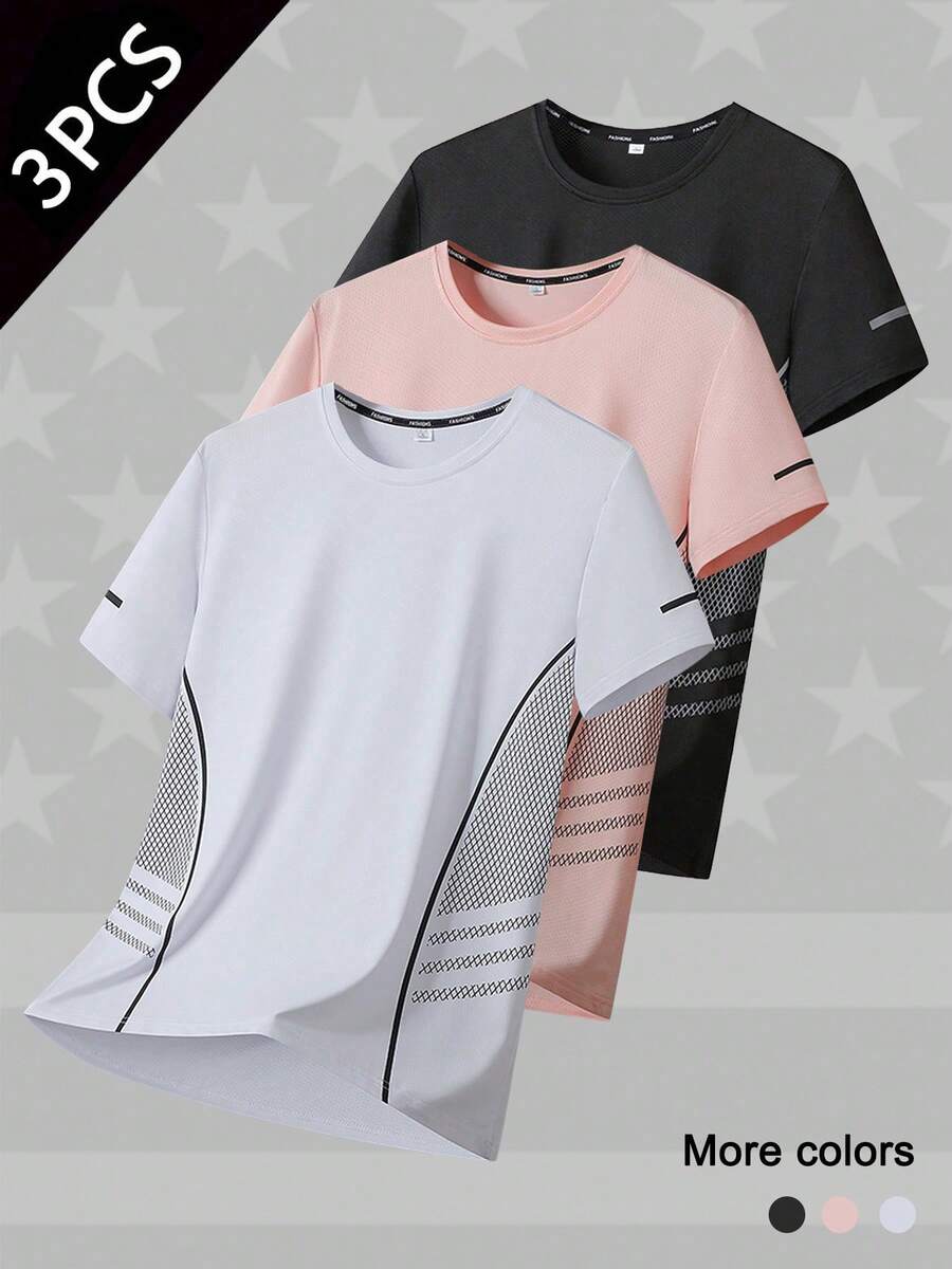 3pcs Women's Quick Dry Workout T-Shirts - Short Sleeve Stretch Athletic Tops For Running, Yoga, Fitness White Summer - White - View 1