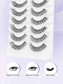 False Eyelashes Fox Eye 10 Pairs Pack 3D Natural Look Fluffy Wispy Cat Eye Lashes Soft Faux Mink Lashes Lightweight D-Curl Clear Band Eyealshes - Black - View 7