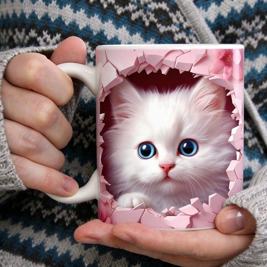 1 chiếc cốc cà phê/trà hình mèo 3D bằng gốm sứ, có thể tái sử dụng, chỉ rửa bằng tay, thích hợp làm quà tặng sinh nhật, ngày lễ, tốt nghiệp, tiệc tùng, cho bạn bè, chị em gái, người yêu cà phê, Ngày của Mẹ - Thiết kế trang trí có lỗ treo tường. - Nhiều màu - Xem 1