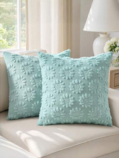 Fundas de almohada de peluche con estampado floral en color crema, un set de 2, fundas decorativas suaves y texturizadas de 18x18 pulgadas, que aportan una sensación acogedora y ligera al sofá, cama, dormitorio o decoración de estilo granja moderna en la sala de estar