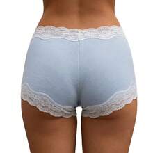 Women Micro Shorts Lace Trim Y2k Low Rise Full Coverage Boxer Lace Briefs Underwear Lounge Shorts Cute Boyshorts Panties Pjs Bottoms Short Pants - 淺灰色 - 查看 8