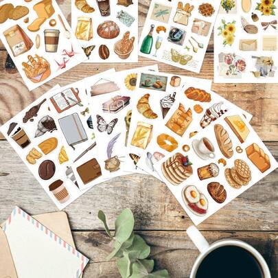 4sheets Vintage Mini Bread Sandwich Food Pattern PP Decorative Stickers,Baking Bread & Dessert Stickers ,Decorating Luggage, Skateboard, Phone, Computer, Scrapbook,School Supplies,Back To School