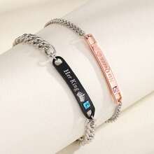 2条情侣手链，欧美字母水钻皇冠手链，他的女王她的国王情侣手链，时尚饰品 - 彩色 - 查看 2