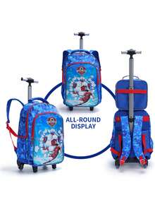 BLING BABIES Set de 3 piezas: Mochila con ruedas para niños, mochila escolar primaria con bolsa de almuerzo y estuche de lápices con diseño de fútbol de dibujos animados en color azul cielo, versión luminosa - Azul cielo - Ver 4