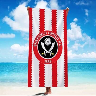 1条谢菲尔德联足球俱乐部风格超柔软微纤维沙滩巾 - 速干、轻便、超大尺寸且时尚，印有足球俱乐部和新月图案 - 非常适合游泳、健身、瑜伽 - 完美的旅行伴侣和沙滩配件