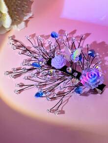 1 chiếc kẹp tóc pha lê hình hoa và bướm nhiều màu sắc thời trang, phụ kiện tóc hình trái tim phù hợp cho cô dâu, đám cưới, hẹn hò, đi chơi, lễ hội, tiệc tùng, trang phục thường ngày, kẹp càng cua. - Màu xanh lam - Xem 9