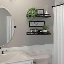 Floating Shelves For Wall Decor Sign, Bathroom Organizers And Storage, Bathroom Shelves Over Toilet With Metal Guardrail-Black. - 黑色定制 - 查看 5