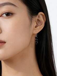 心形纯银耳环，低过敏性，百搭优雅女士耳环 - 黑色 - 查看 4